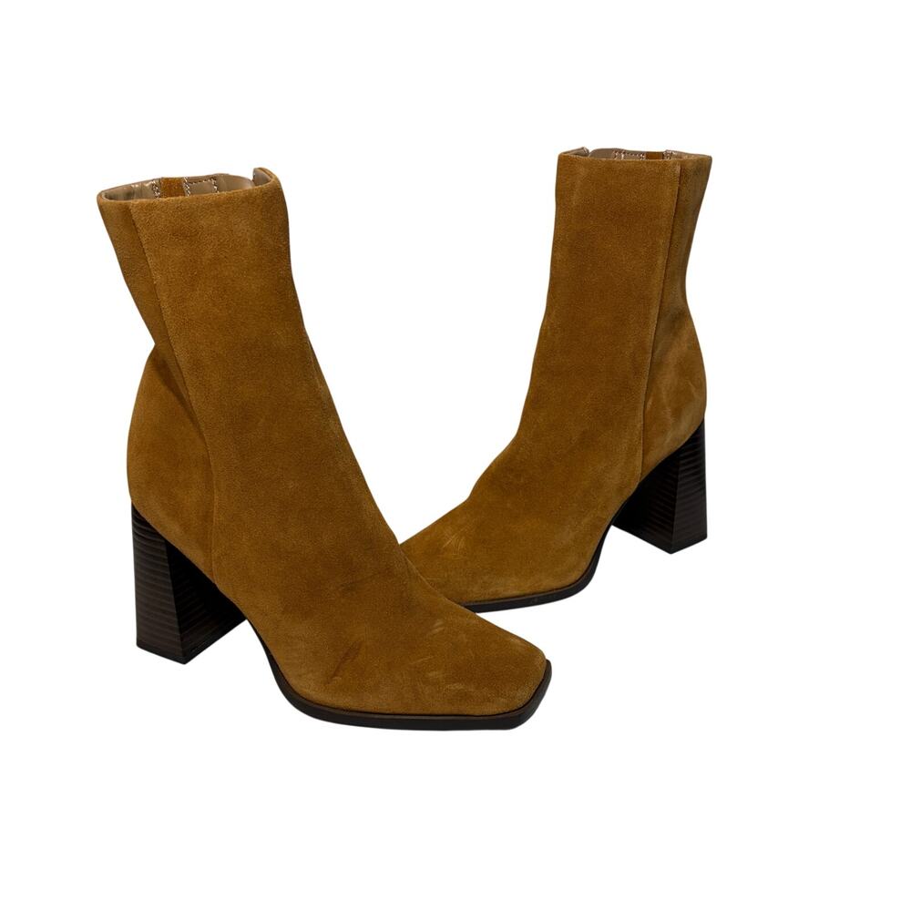 Sam Edelman Boots Ivette Caramel Suede Leather Chunky Ankle Zip Square Toe 5.5M